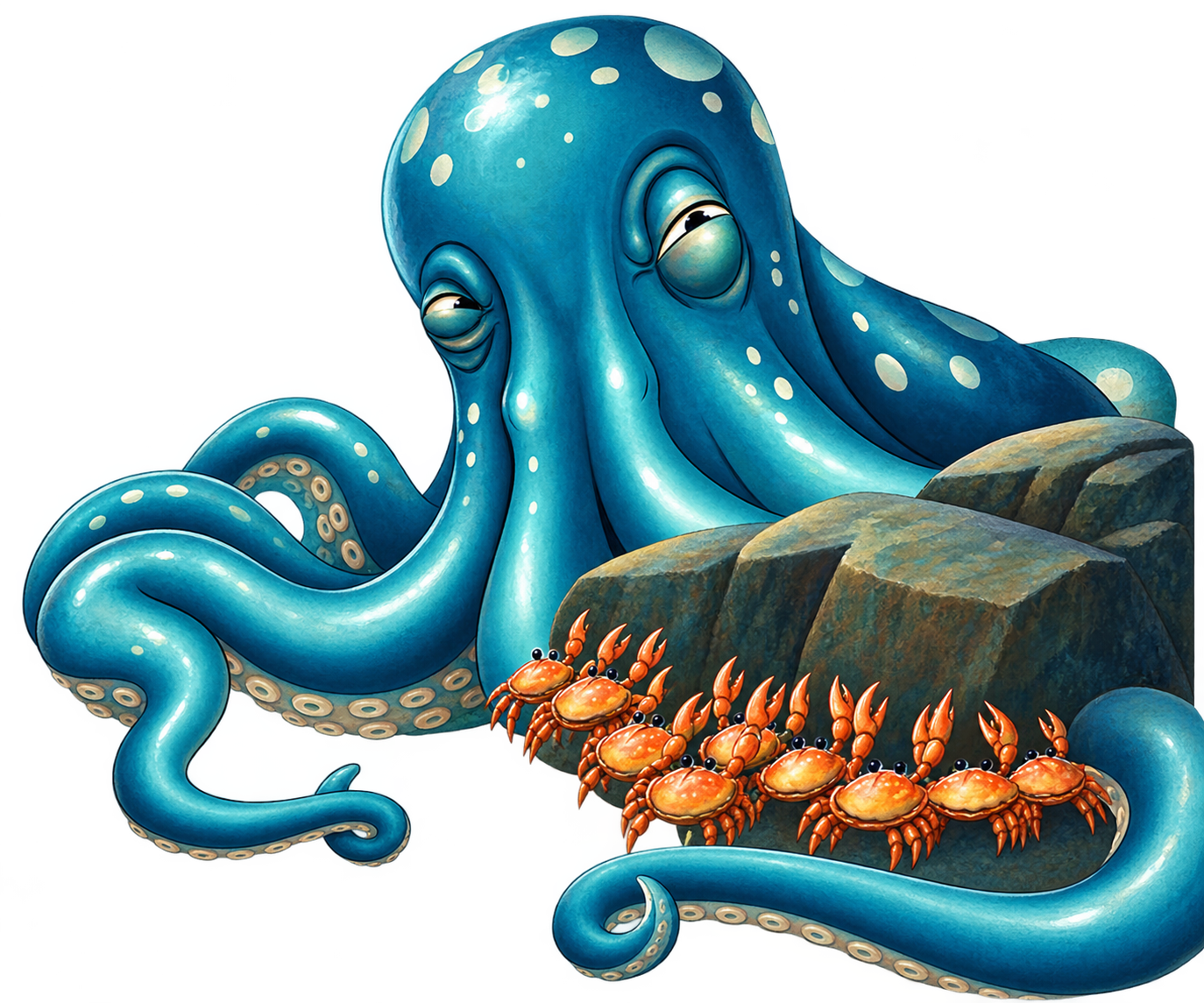 Ishaan’s mom, a blue octopus with a parade of small crabs
